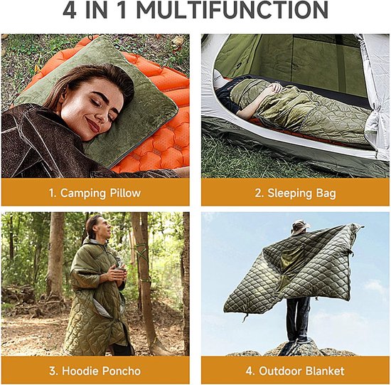Draagbare Slaapzak - Buiten Deken - Kamperen Wandelen - 3-in-1 Functie - 190 x 135 cm - Nylon Zijde — afbeelding 4