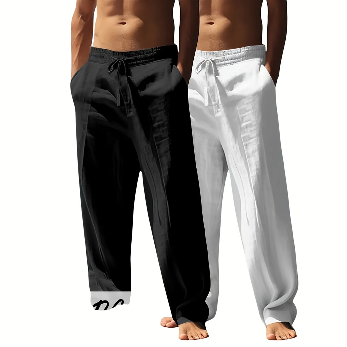Currero Linnen Broek Heren - Zomerbroek - Volwassenen - Lange Broek - Pantalon - Strandbroek - Zomer - Ibiza Stijl - Zwart + Wit S