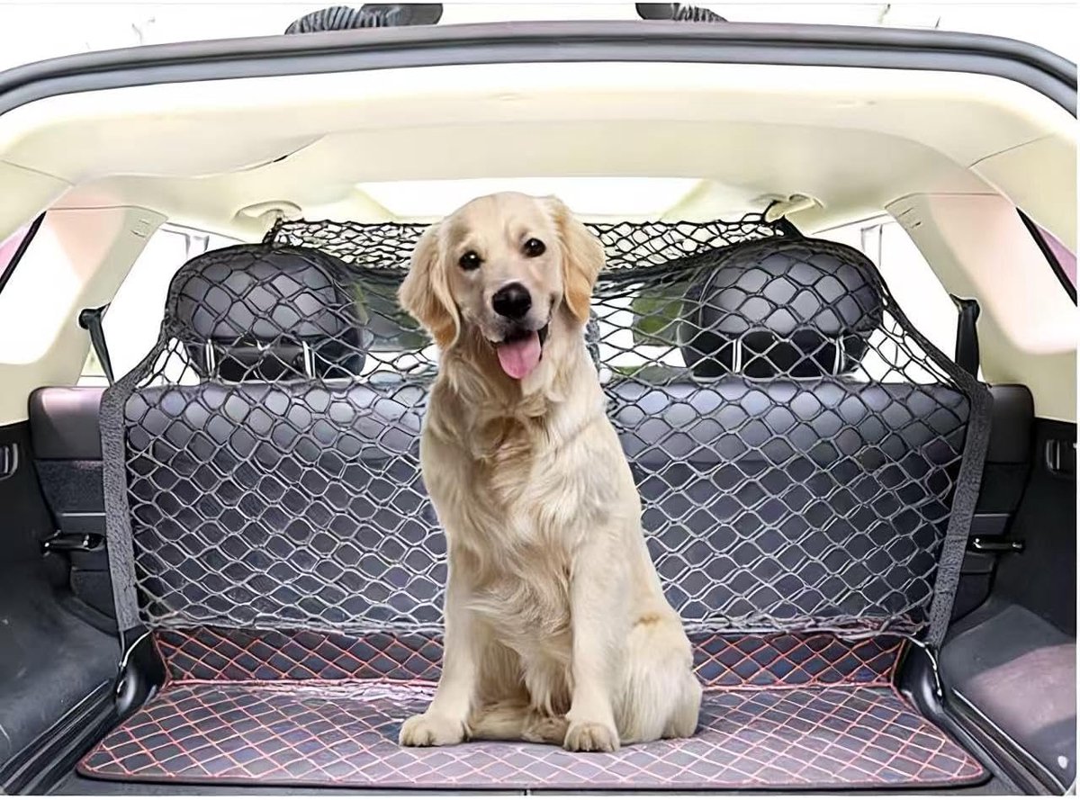 Huisdierenrek Auto - Veiligheidsnet Honden - Veilig Reizen - Gaasontwerp - 120 x 90 cm - Zwart