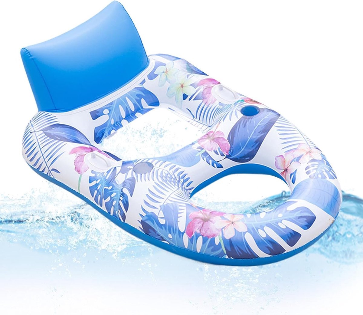 Zwembaddrijvers Volwassenen - Opblaasbare ligstoel - Ontspannen op water - Blauw bladpatroon - 142x82x47 cm - Blauw