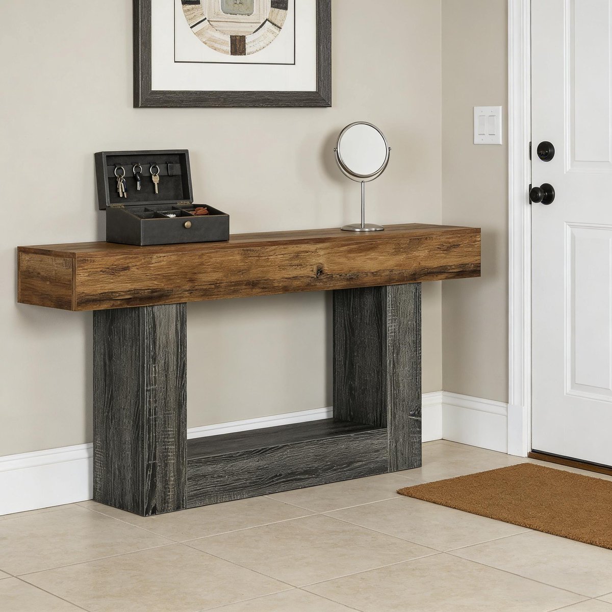 STILVORA Consoletafel - Smal En Veelzijdig Design Met Onderplank - Voor Hal En Achter Bank - MDF - 160 Cm - Grijs;Rustiek Bruin Wit
