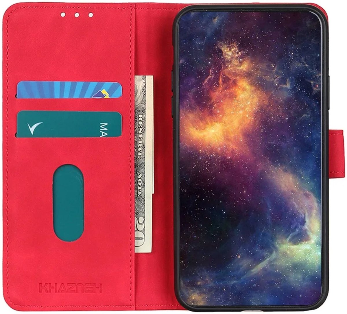 KHAZNEH Motorola Moto G54 Hoesje Retro Wallet Book Case Rood