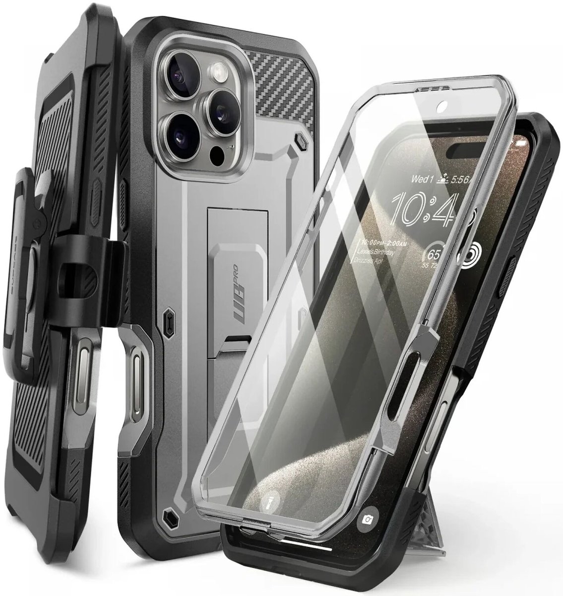 SUPCASE Unicorn Beetle Pro Hoesje Geschikt voor Apple iPhone 16 Pro Max - Stofdichte Case met Ingebouwde Screenprotector - Full Protect valbescherming - Met Holster en Kickstand Grijs