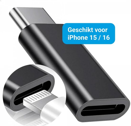 Zwarte adapter, geschikt voor iPhone 15/16.