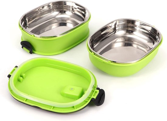 Geïsoleerde Lunchbox - Voedselcontainer Warmhoud - Picknick Buiten - 3 Lagen Roestvrijstaal - 2 Niveaus - Groen — afbeelding 5
