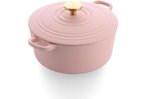 BK Bourgogne Braadpan 28cm/6,7L - Gietijzeren Braadpan - Inductie - Ovenbestendig tot 230°C - Deksel met Druipringen - Emaille Binnenkant - Blush Pink
