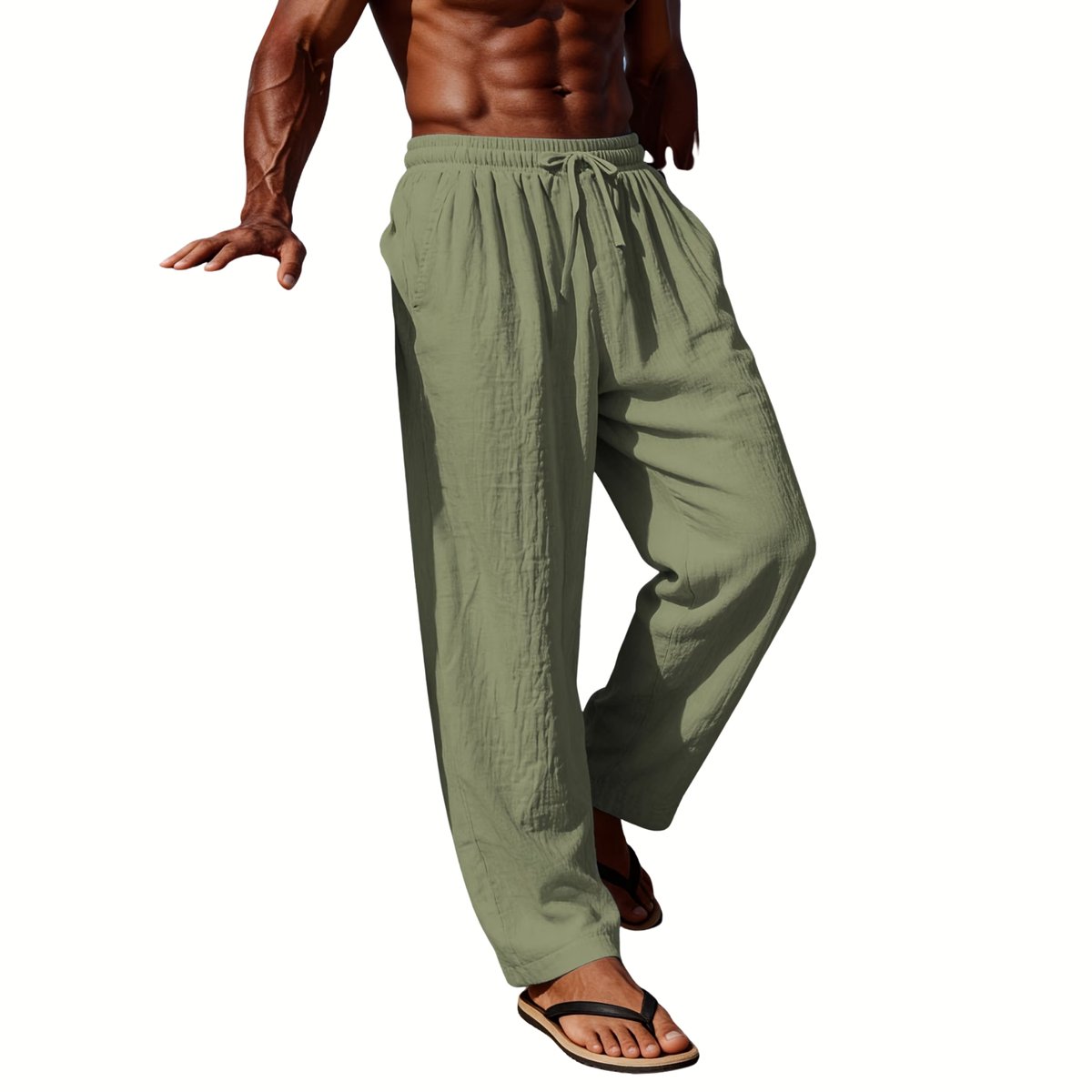 Currero Linnen Broek Heren Zomerbroek Volwassenen Lange Broek Pantalon Strandbroek Zomer Ibiza Stijl Varengroen