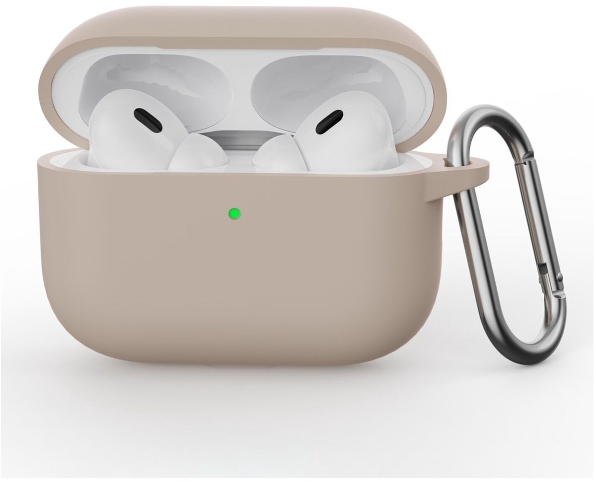 Siliconen Hoesje geschikt voor Apple AirPods Pro 3 | met Karabijnhaak | Beige Roze