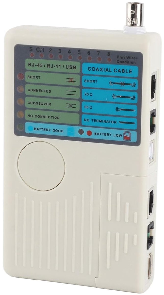 Netwerkkabel Tester - LAN Tester - Kabel Diagnose - 4-in-1 Functionaliteit - Draagbaar Formaat - Grijs
