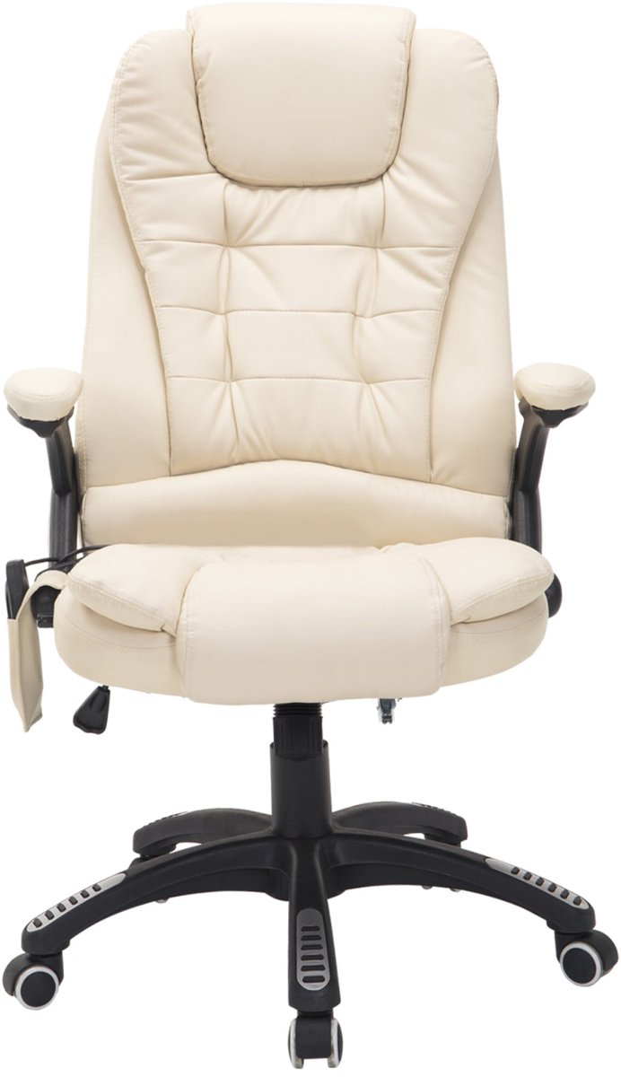 Merax Massage Bureaustoel - Ergonomische Directiestoel Met 6-Punts Vibratiemassage - Warmtefunctie - Kunstleer - Beige