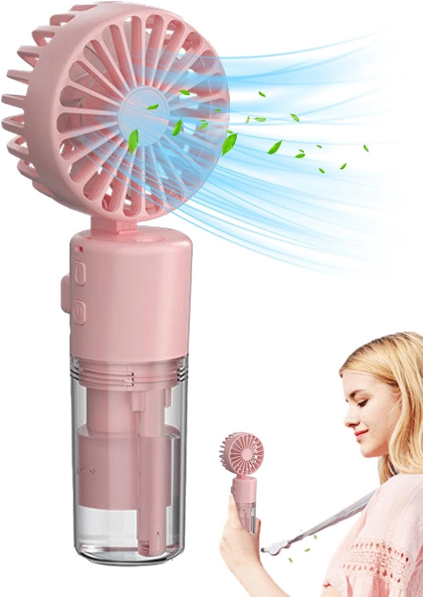 Handventilator Vernevelaar - Persoonlijke Koeler - Buiten Koelen - Vier Snelheden - 16 cm - Roze