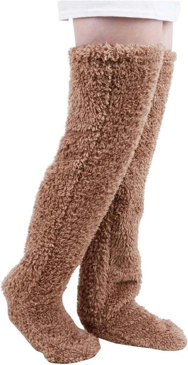 Slipper Sokken - Warme Beenwarmers - Binnen Ontspannen - Anti-slip Zolen - 55 cm Lengte - Bruin