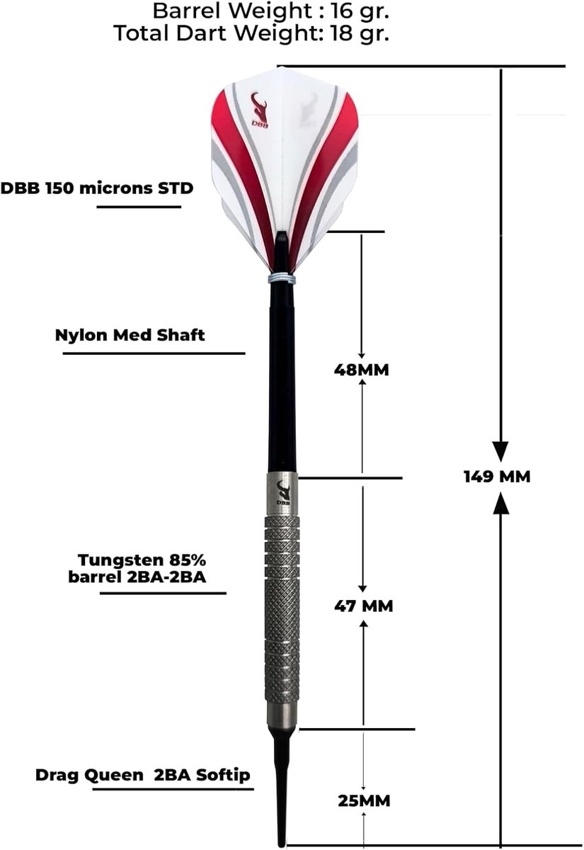 Dartpijlen - Steel Darts - Darten - 80% Tungsten - 18 g - Zilver