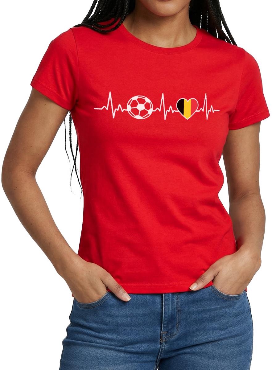 België Voetbal Shirt Voetbal Hartslag T-Shirt Dames