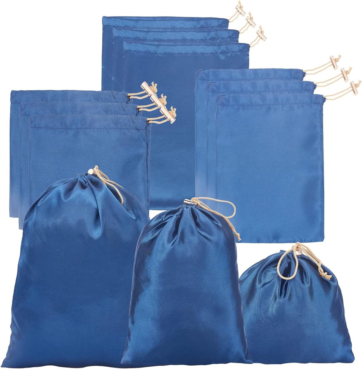 18 stuks satijnen trekkoordtassen in 3 maten, microvezeltassen, opbergtassen met trekkoord, satijnen cadeautassen, sieradenzakjes, bruiloftsbedankjes voor sieraden, snoep, lippenstift, cosmetica, paraplu's