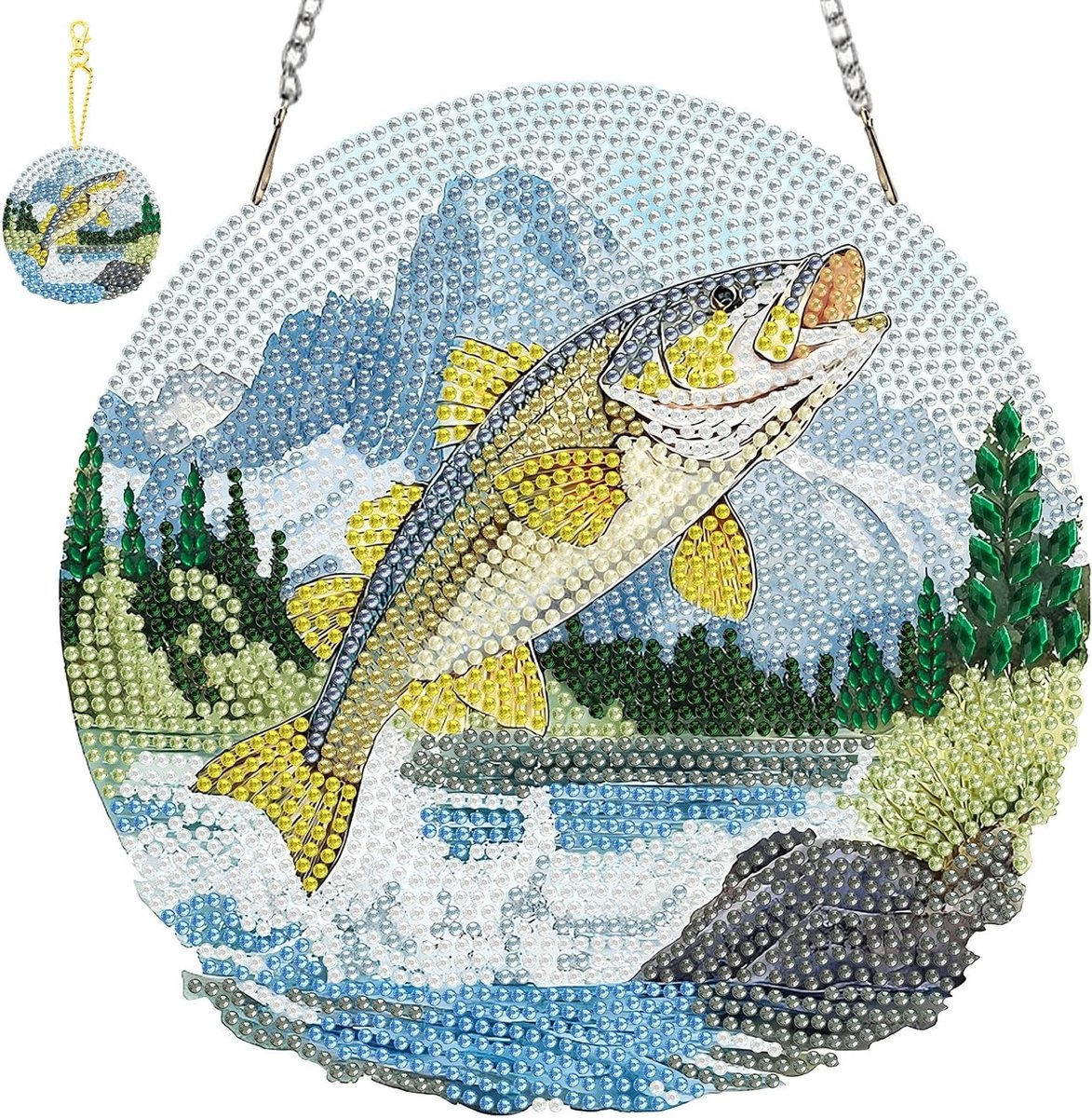 Vis Opknoping Diamant Kunst Sleutelhangers Planken - Dubbelzijdige Ornamenten voor Raamdeur en Home Decor, Creatieve Dierlijke Decoratie en Handgemaakte Wanddecoratie
