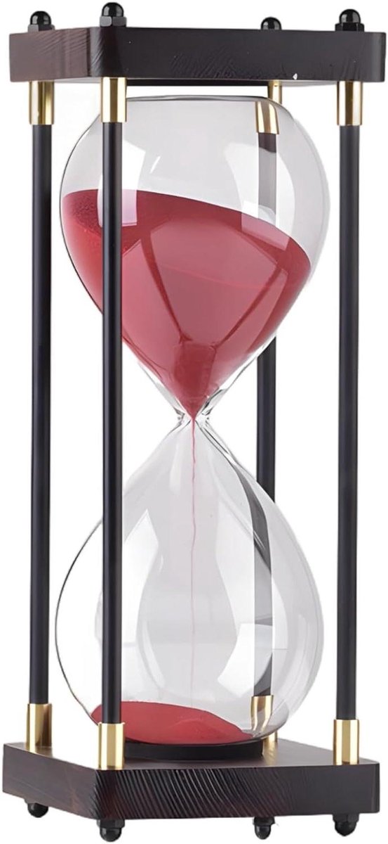 Grote Zandloper - Zandklok Timer - Studie Kantoor - Stabiel Metalen Frame - 60 Minuten - Rood Zand