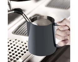 Melkopschuimbeker - Koffiekan Opschuimen - Latte Art Creëren - Ergonomische Handgreep - 350 ml - Zwart