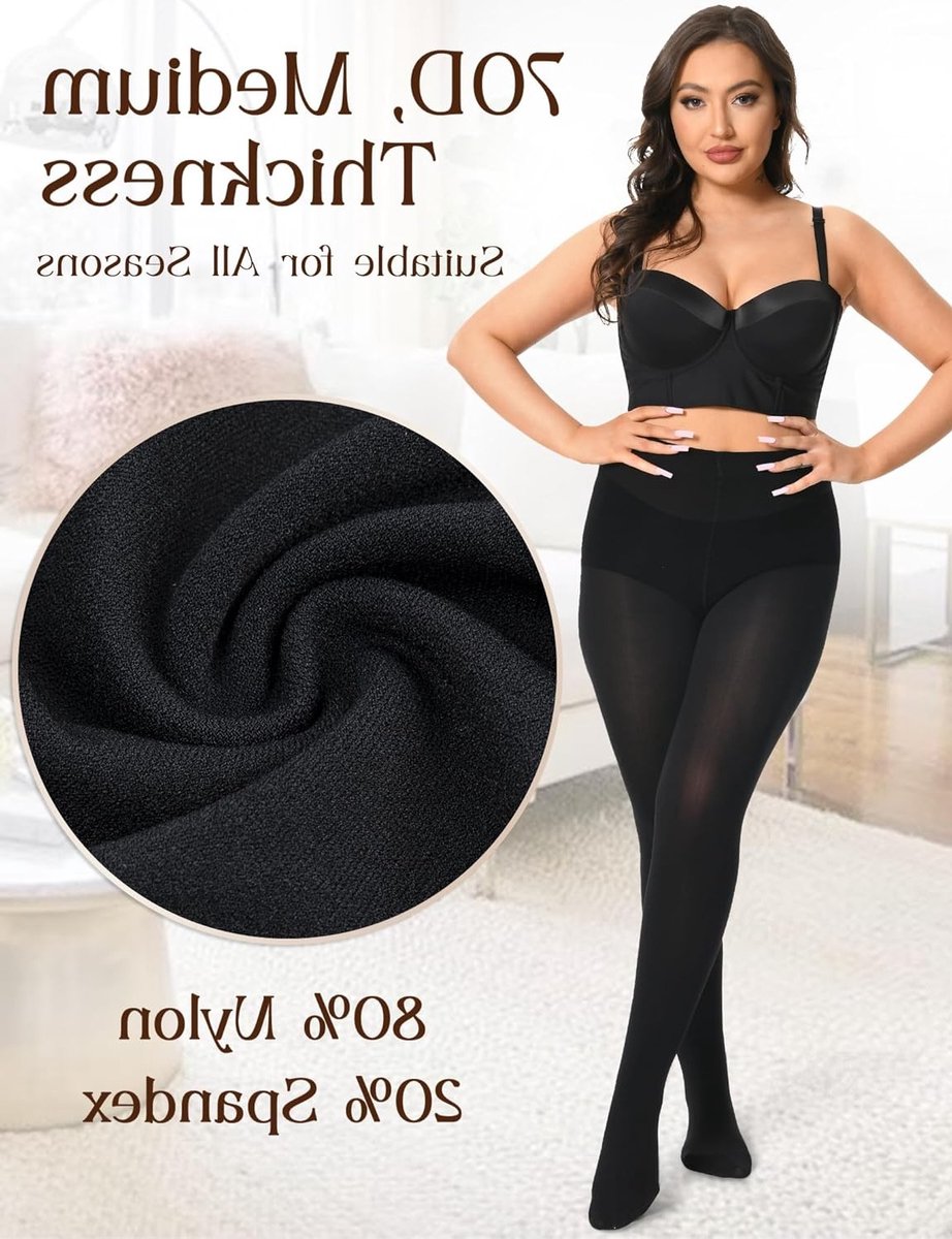 Dames Tights Curvy Oversize Opaque 70 Denier Microfibre met Hoge Taille voor Plus Size XL 2XL 3XL 4XL