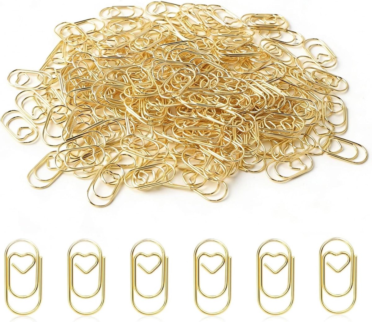Hartvormige Paperclips in Goud voor Kantoor en Klaslokaal - Decoratieve Kantoorbenodigdheden, Organisatie en Creatieve Presentaties