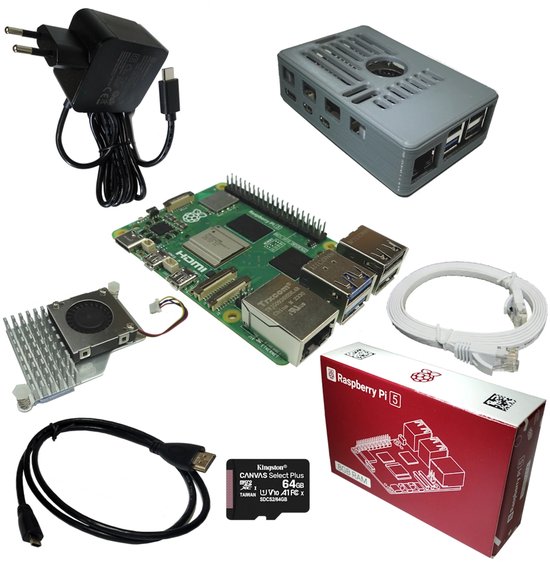 Raspberry Pi 5 starter kit - 4GB - met ventilator - 64GB SD-kaart