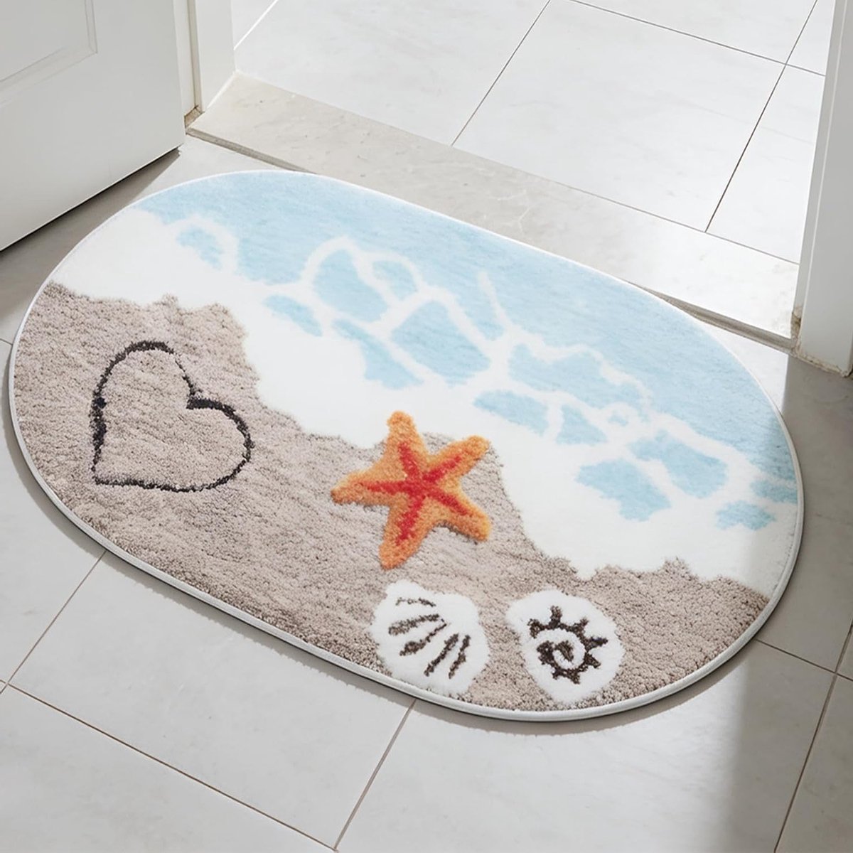 Zachte Antislip Badmat 50 x 80 cm met Zomerstrand Ontwerp, Wasbare Badkamer Tapijt, Comfortabele Douchemat