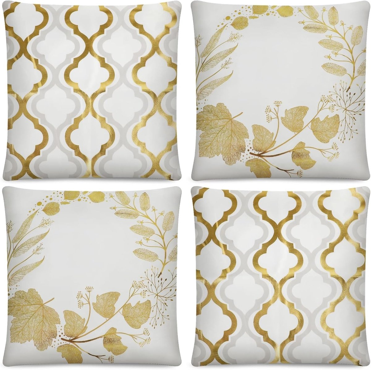 Decoratieve Kussenslopen 45 x 45 cm in Goud en Wit met Geometrisch Design - Luxe Kussenhoezen van Korte Pluche voor Bank, Bed en Woonkamer Decoratie