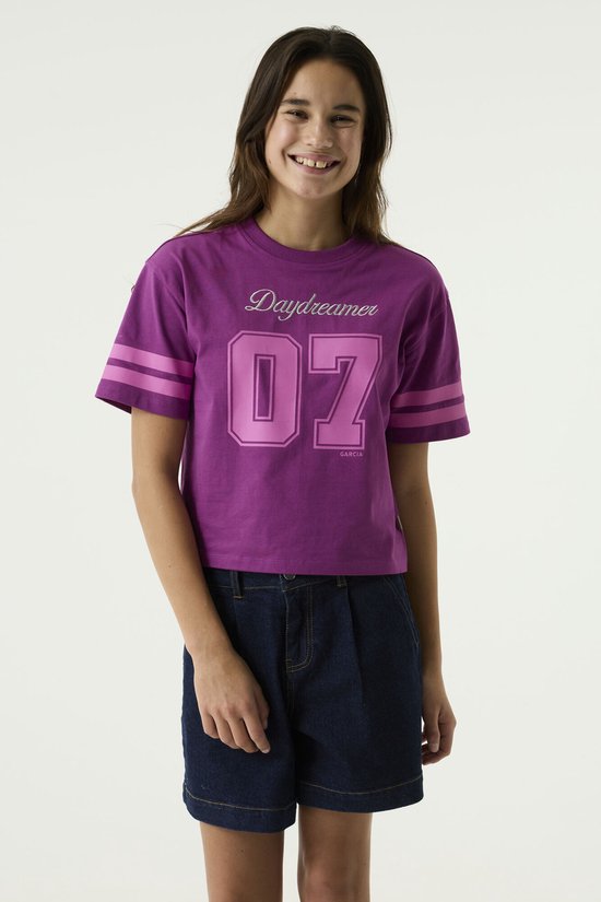 GARCIA Meisjes Tekst Print T-shirt Paars Korte mouw