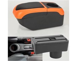 Auto Opbergbox - Middenconsole Organizer - Auto Interieur Opruimen - Met 6 USB Poorten - Dubbele Laag - Zwart Oranje