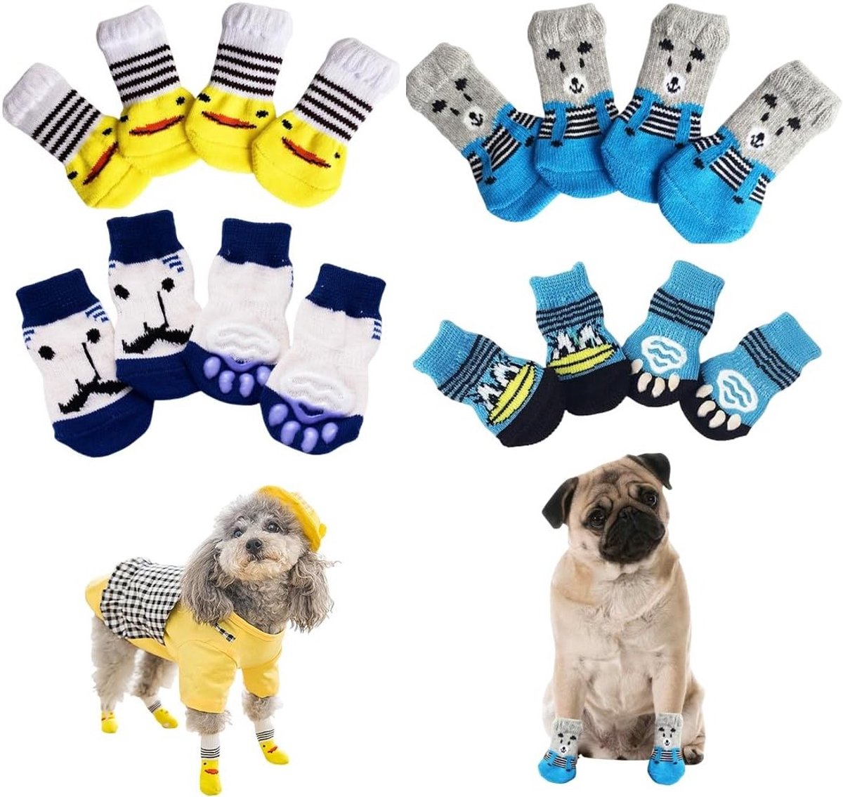 16 Stuks Antislip Sokken voor Honden en Katten - Pootbescherming en Comfort op Harde Vloeren, Ideaal voor Binnengebruik
