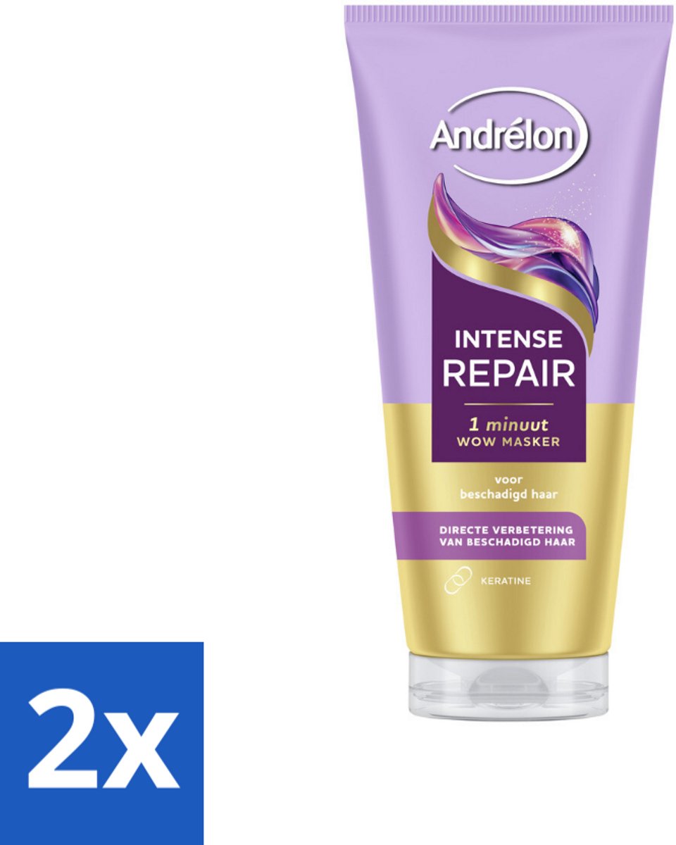2 x Andrélon – Haarmasker WOW – Intense Repair – 180 ml - Haarkleur - Haarschade - Haarkracht - Haartype - Haarmasker