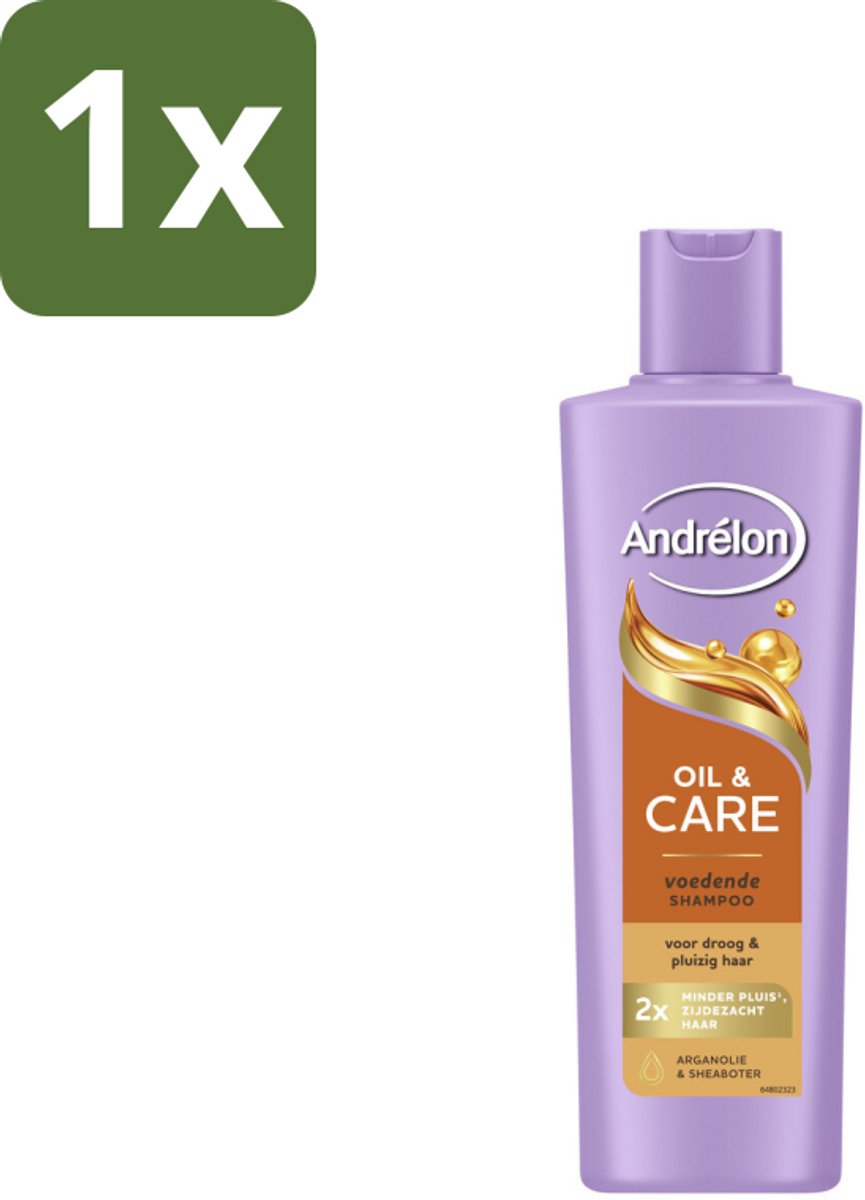 1 x Andrélon – Shampoo – Oil & Care – 250 ml - Droog Haar - Pluis - Haar Verzorging - Arganolie - Sheaboter