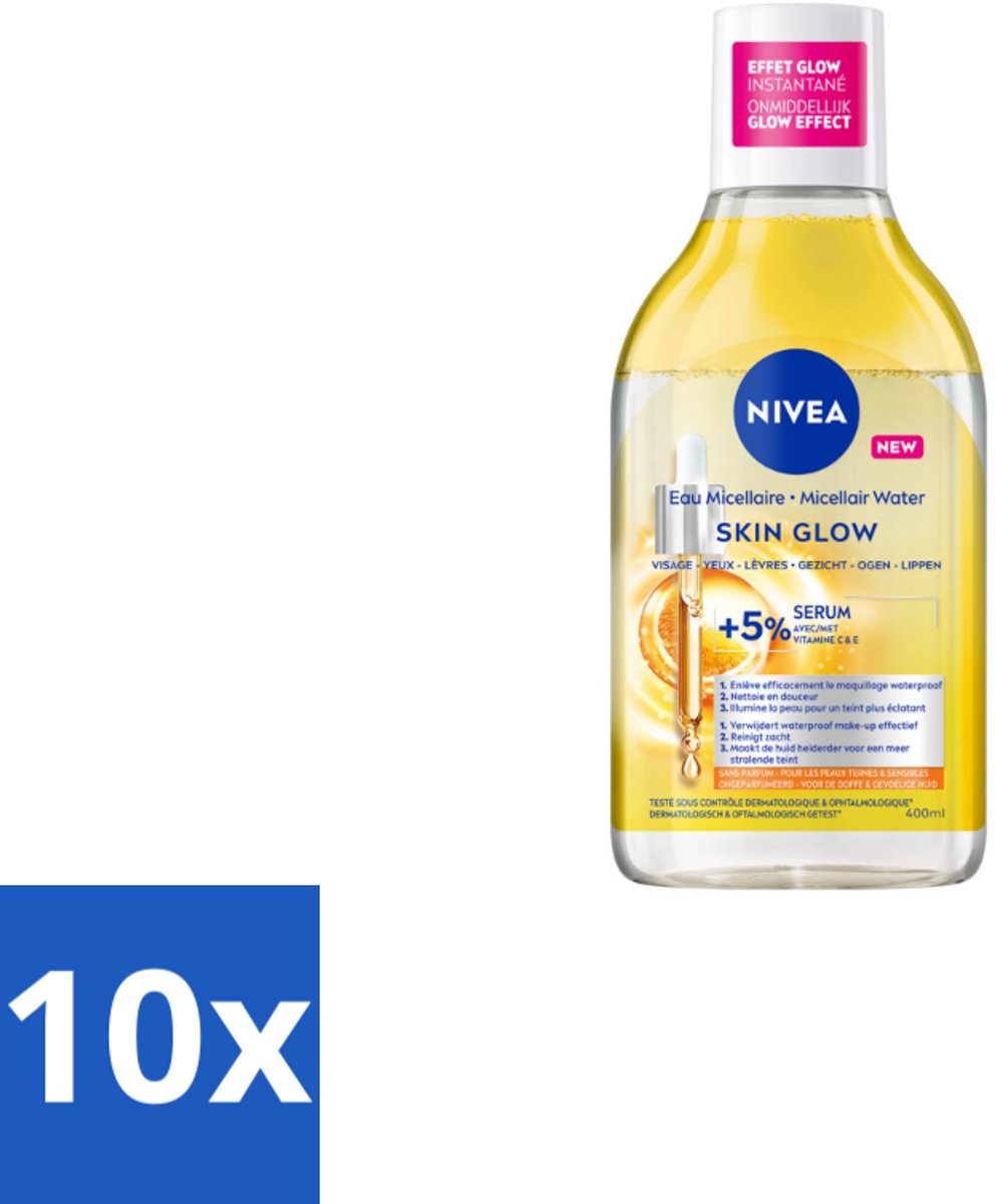 10 x NIVEA - Micellair Water - Serum Verrijkt Stralend - Verwijdert Waterbestendige Make-up - 400 ml - Micellair Water - Gezichtsreiniging - Stralende Huid - Gevoelige Huid - Hydraterend