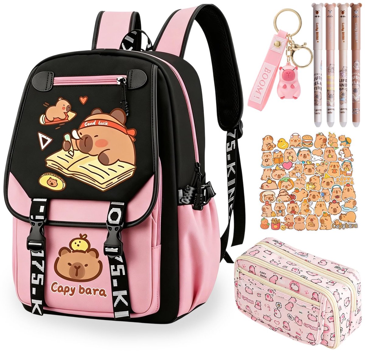 Schooltas met etui en uitwisbare pennen - roze 4 - trendy design - ideaal voor school - ShopVlot