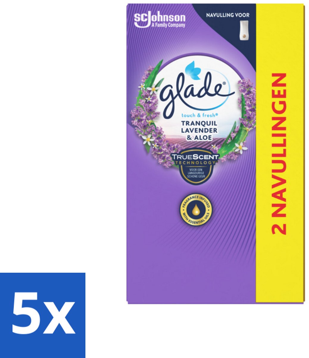 5 x Glade - Touch & Fresh Navulling - Tranquil Lavender & Aloë - 2 × 10 ml - Lavendel Geur - Ontspanning - Frisse Geur - Natuurlijke Geur - Geurverspreiding