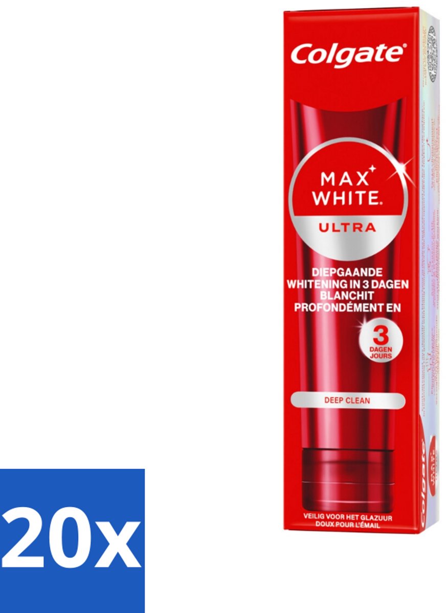 20 x Colgate - Tandpasta - Max White - Ultra Deep Clean Whitening - 75 ml - Tandpasta Whitening - Wittere Tanden - Diepe Reiniging - Actieve Zuurstof - Tanden Reinigen