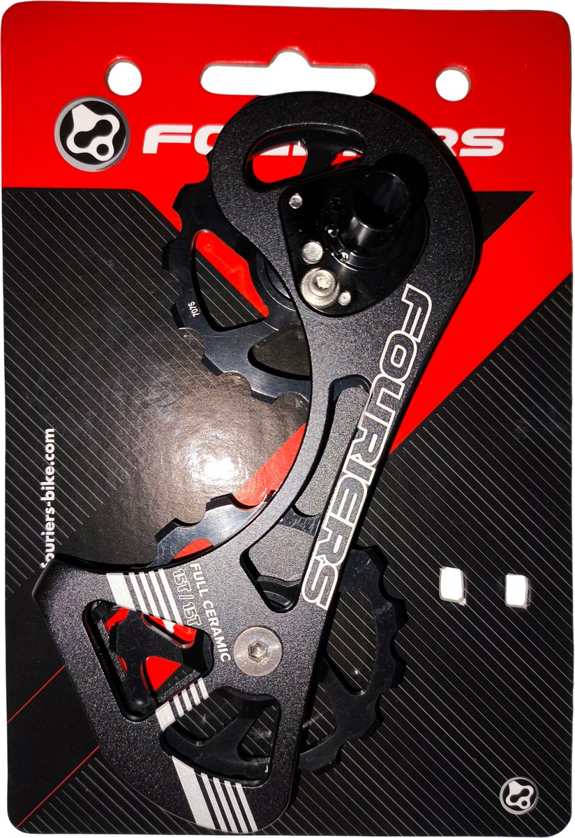 FOURIERS Oversized Derailleur Cage (CT-DX007-H1515) - CNC-gefreesd - Aluminium Cage en Pulley - 15T/15T - Keramische Lagers - Zwart-Zwart - Shimano RD 9000 / 9070 / 6800 / 6870