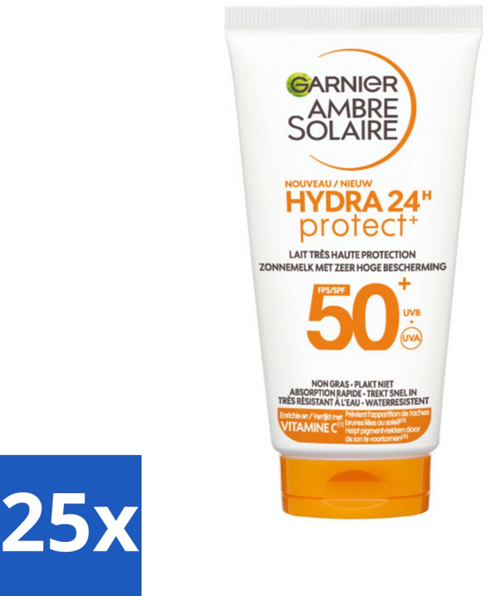 25 x Garnier - Ambre Solaire - Zonnebrandcrème - Hydra 24H Protect - SPF 50+ - Reisformaat - 50 ml - Zonbescherming - Zonnebrandcrème - SPF 50+ - Reisformaat - Hydratatie