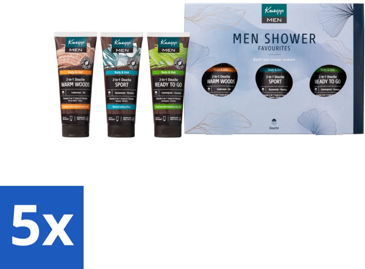5 x Kneipp - Men Shower Favourites Geschenkset - Douchegel - 2-in-1 Douche - Mannelijke Huidverzorging - Natuurlijke Huidverzorging - Sportdouche