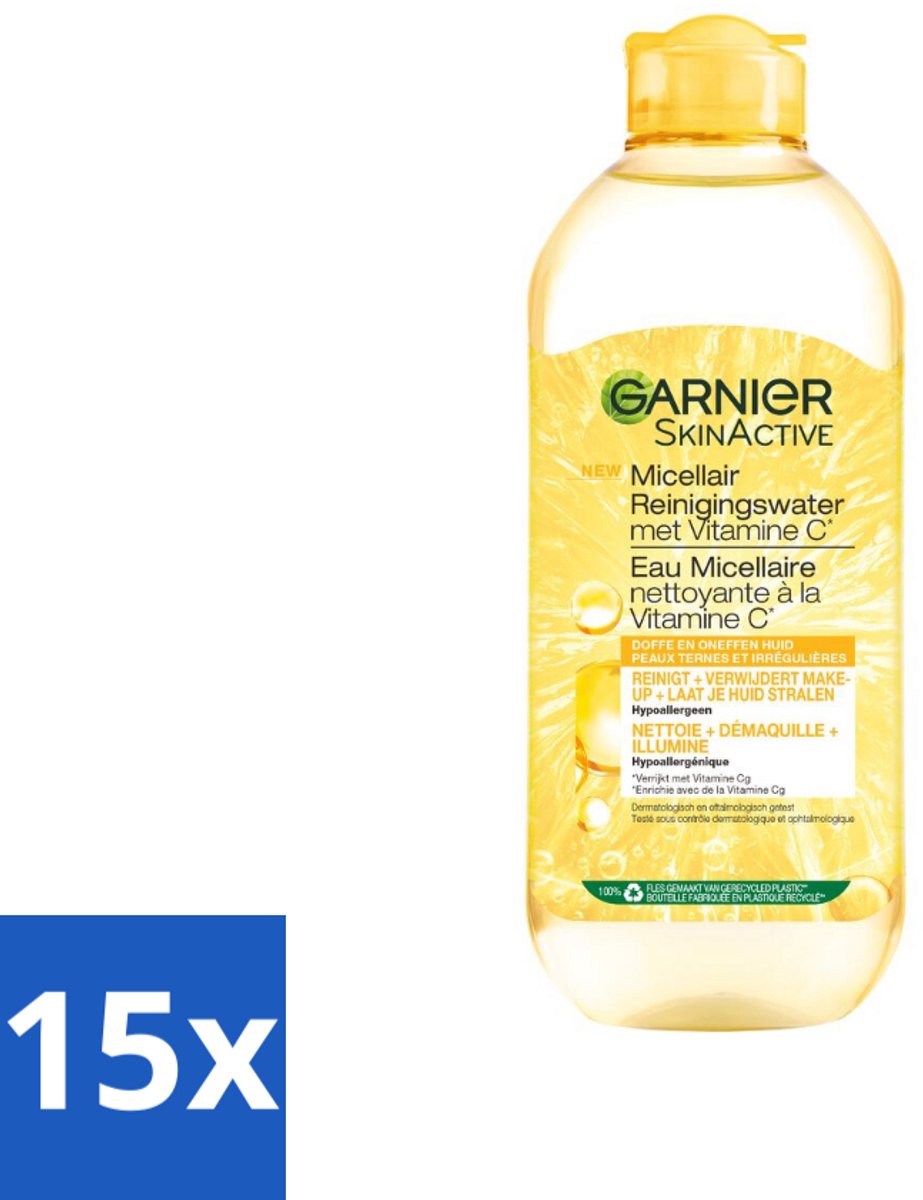 15 x Garnier - SkinActive - Micellair Water - Vitamine C - Reinigingswater - 400 ml - Micellair Reinigingswater - Vitamine C - Reinigen - Make-up Verwijderen - Stralen Huid