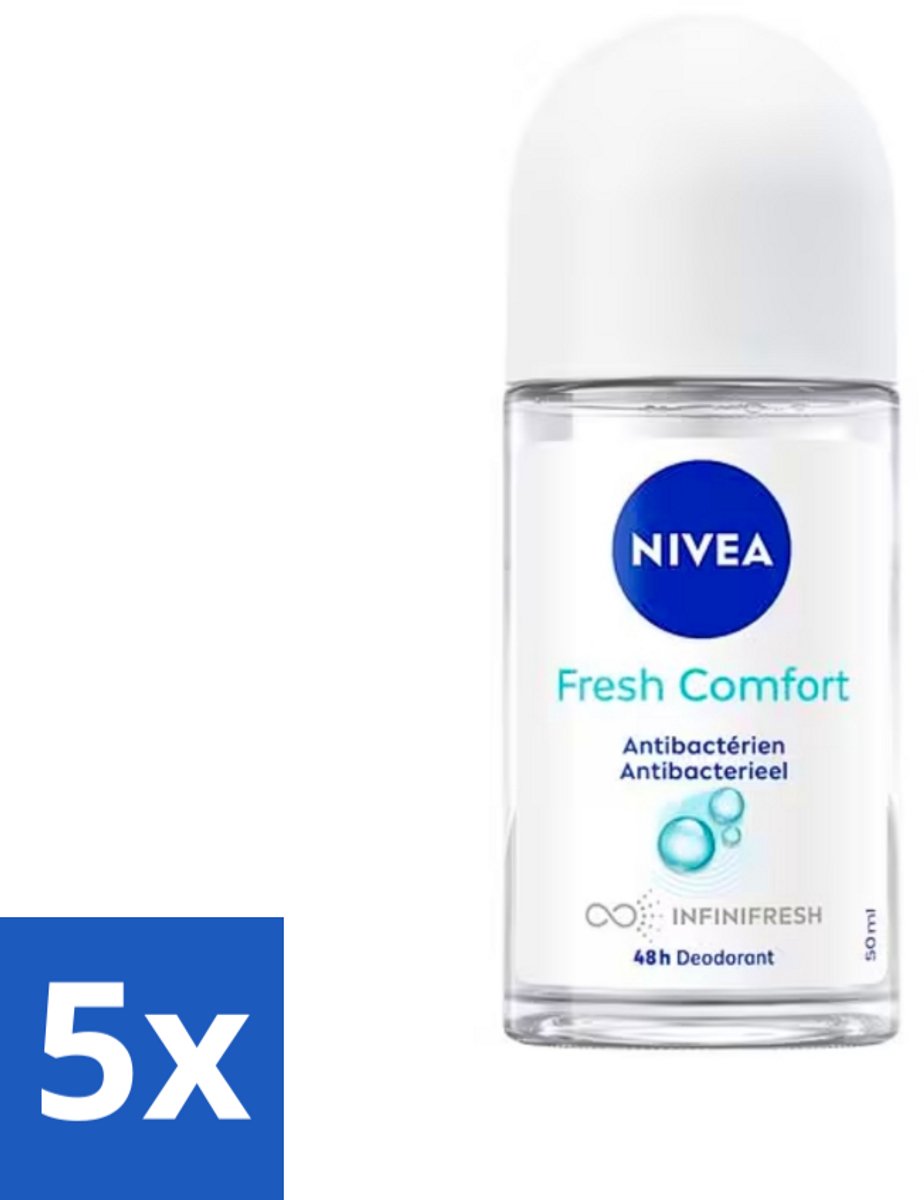 5 x NIVEA - Deodorant Roller - Frisse Comfort - Antibacterieel - 50 ml - Deodorant Roller - Frisheid - Geur - Anti-geur - Huidverzorging