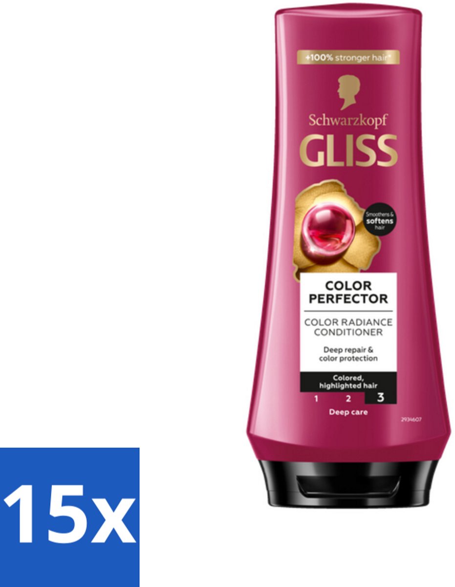 15 x Gliss - Hair Repair - Conditioner voor Kleurbehoud en Glans - 200 ml - Kleurbehoud Haar - Glans Haar - Haar Reparatie - Haar Verzorging - Geverfd Haar