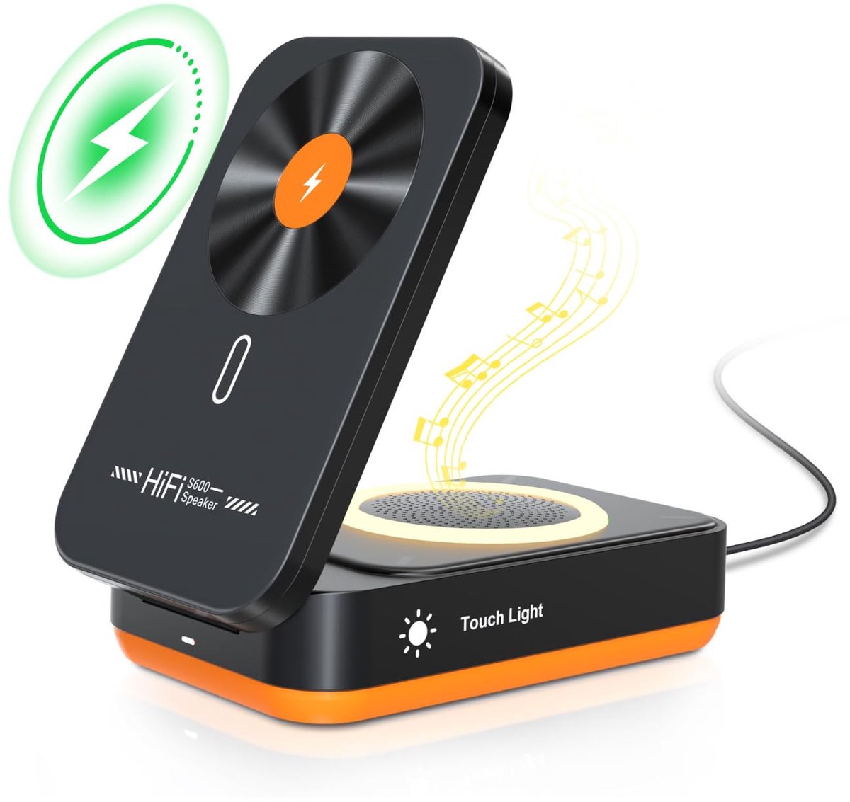 3-in-1 draadloze oplader - zwart - met Bluetooth-luidspreker - ideaal voor iPhone 17/16/15/14/13/12 Pro Max - ShopVlot