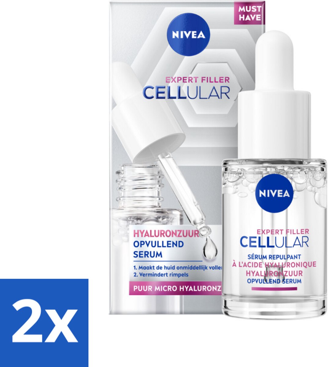 Nivea - Cellular - Expert Filler Hyaluronzuur Serum - Rimpelvullend en Hydraterend - 15 ml - Voordeelverpakking - 2 stuks