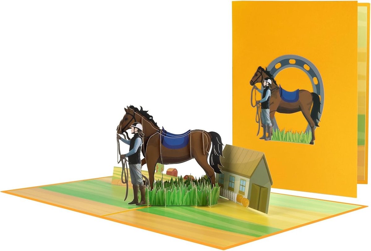 Pop-up Kaart Paard - Multikleur - 3D Wenskaart voor Ruiters - Voor Verjaardagen en Paardensportliefhebbers