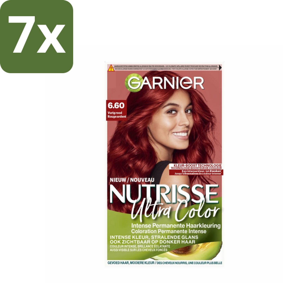 Garnier - Nutrisse Ultra Color 6.60 - Haarkleuring - Vurig Rood - Voedend - Permanente Kleur - Bulkverpakking - 7 stuks