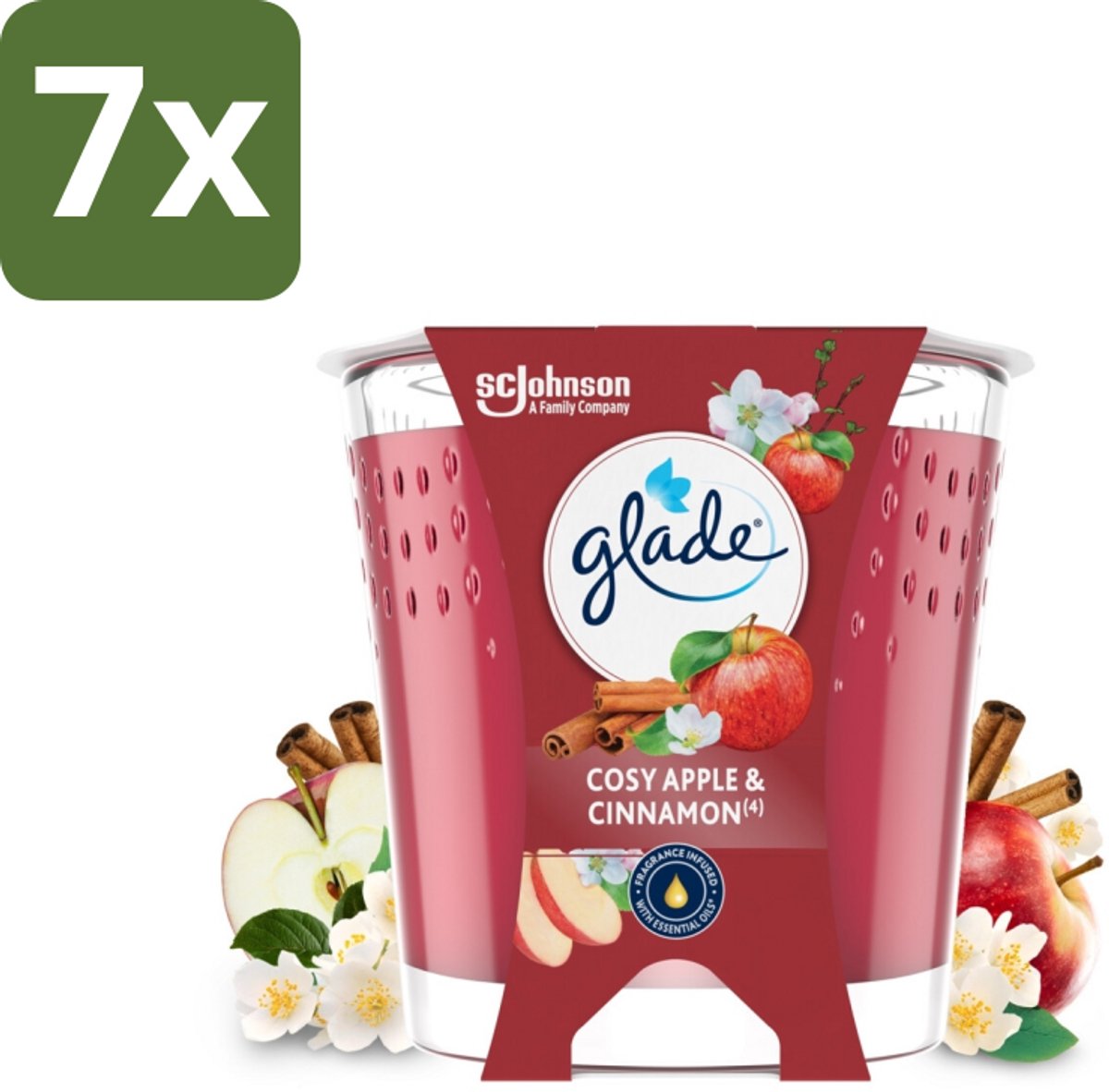 Glade - Geurkaars Cosy Appel Kaneel - 100% Raapzaadwas & Vegan - 112 g - Bulkverpakking - 7 stuks