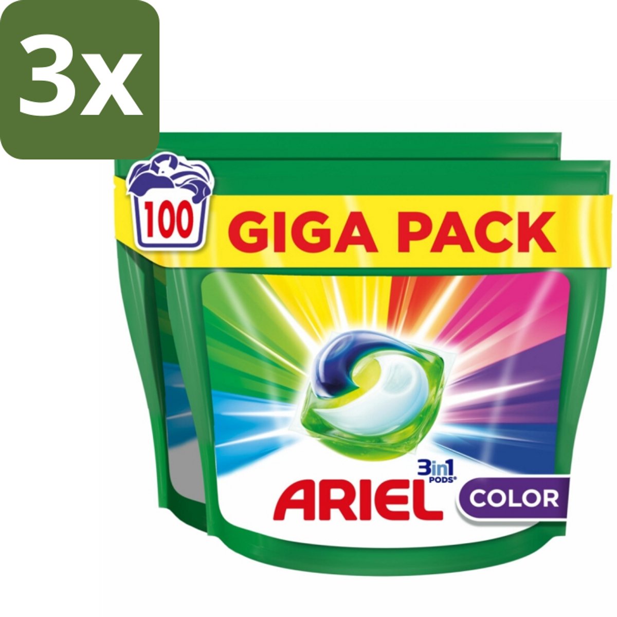 Ariel - 3in1 Wasmiddel Pods - Color - 100 Pods - Bulkverpakking - 3 stuks