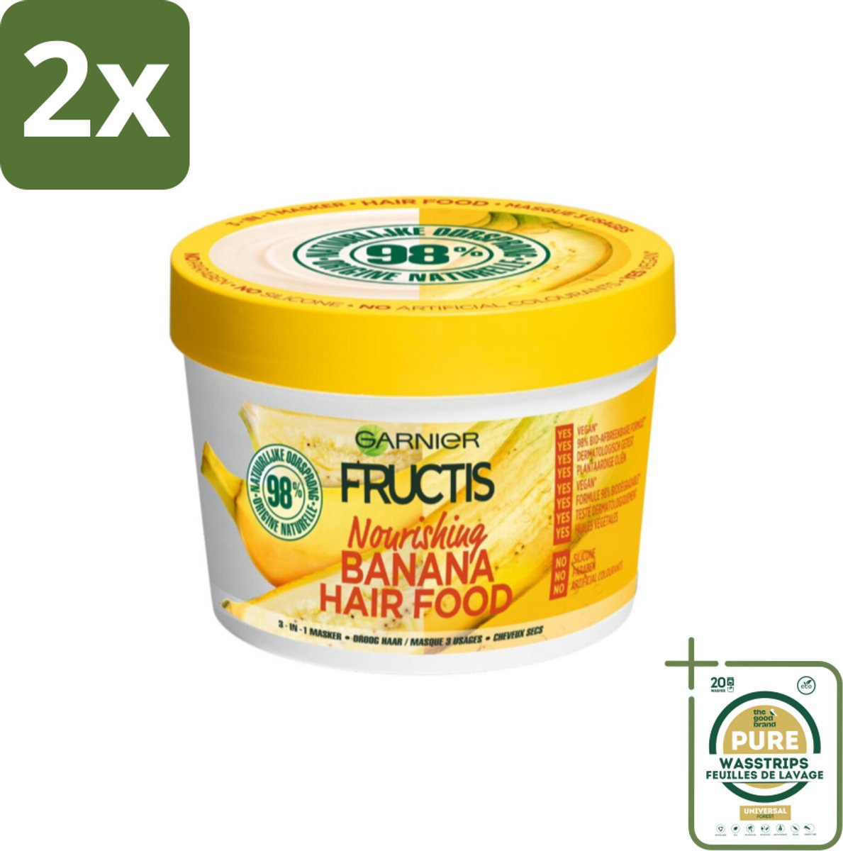 Garnier - Fructis Hair Food Banana - 3-in-1 Haarmasker - Voedend - Droog Haar - 400 ml - Voordeelverpakking - 2 stuks - Macadamia masker - Droog haar masker