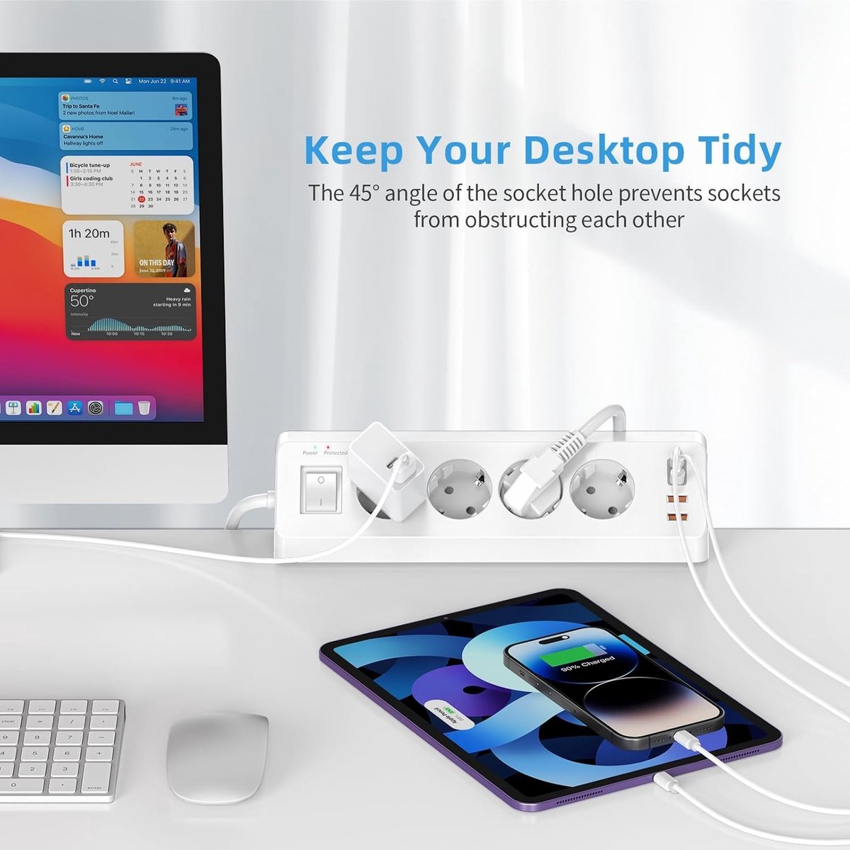 Tafelstopcontact met USB-C - Wit - 8-in-1 Meervoudige Stopcontact met Schakelaar - Voor Thuis en Kantoor